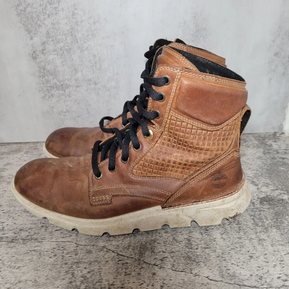 Timberland Eagle Bay Brown Leather Combat Chukka Boots Men's 8 US Distressed